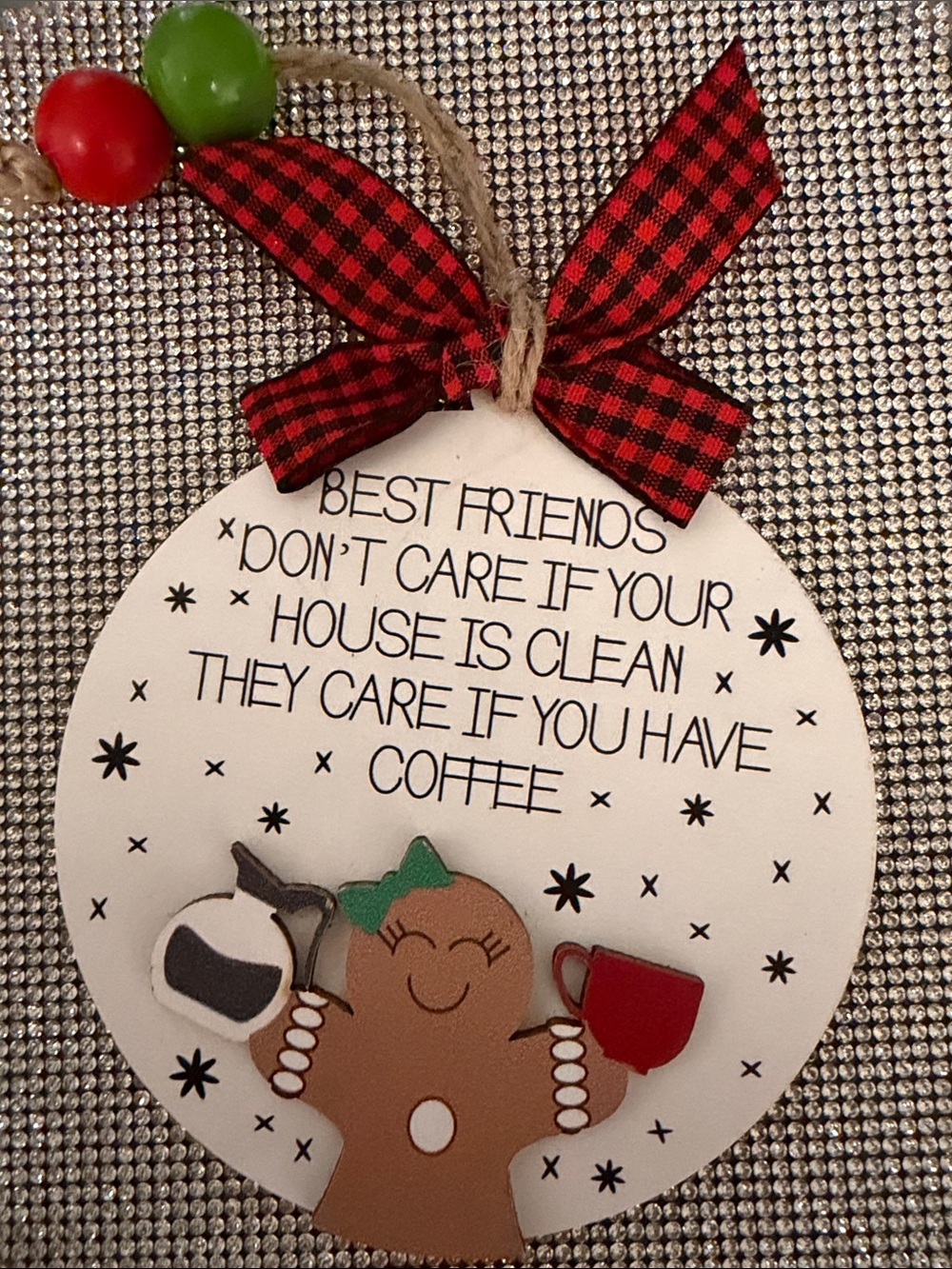Home Holiday Red Buffalo Plaid Gingerbread Coffee Ornament